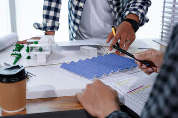 Asian Architect Students Studying Modern House Design and Finding Ways to Utilize Natural...