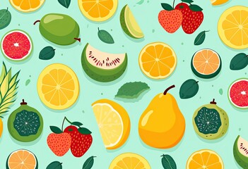 mixed fruit pattern banner wallpaper