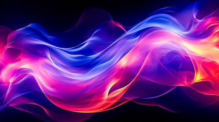 Blue and pink wave of smoke on black background.