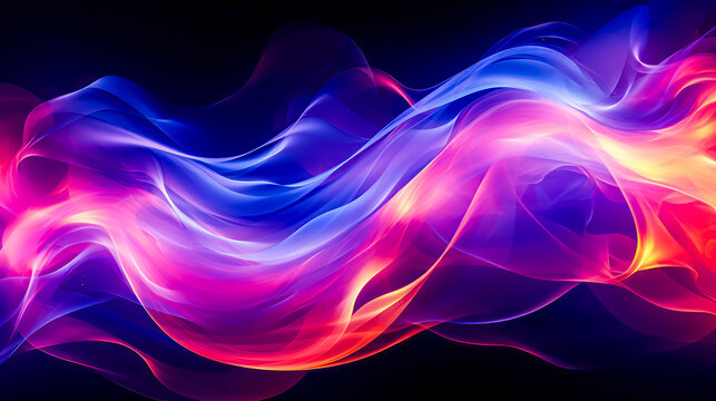 Blue and pink wave of smoke on black background.