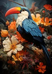 Foto op Plexiglas Toucan bird portrait in the tropical jungle forest, nature's flora and fauna, HD © Mockup Lab