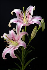 Beautiful pink lily flower with dark background. vertical