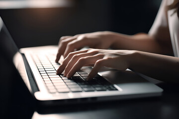 Female hands typing on laptop keyboard
