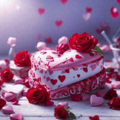 heart shaped cake with roses valentines day 