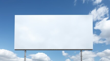 Fototapeta premium Large empty blank billboard mockup with white screen against backdrop of blue sky. Copy space banner background for advertising.