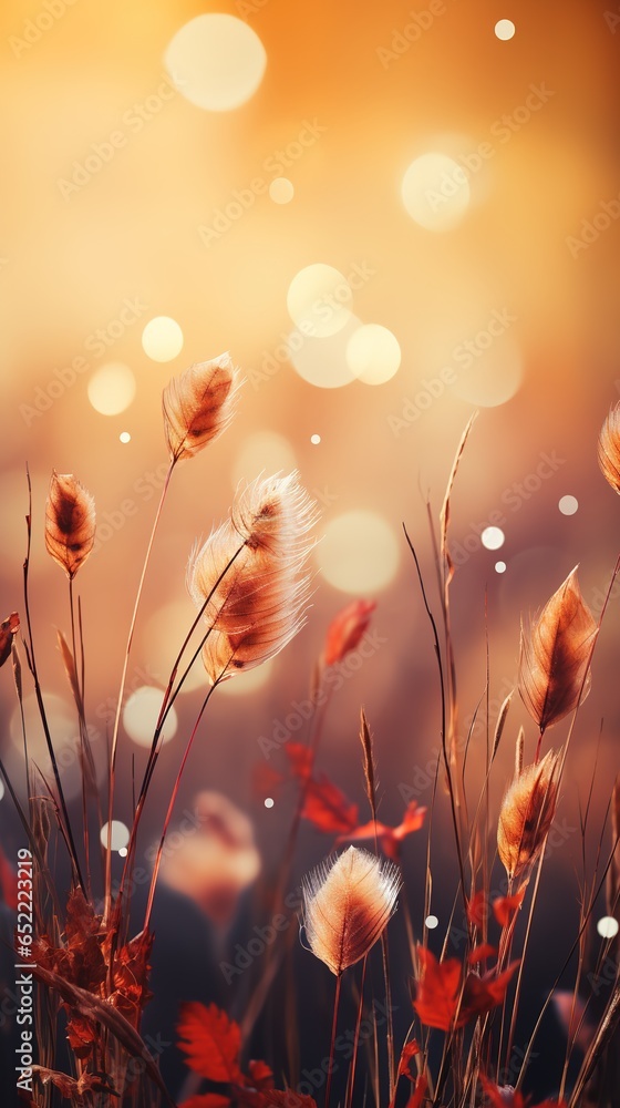 Poster falling autumn background with bokeh effect, abstract design with copy space.