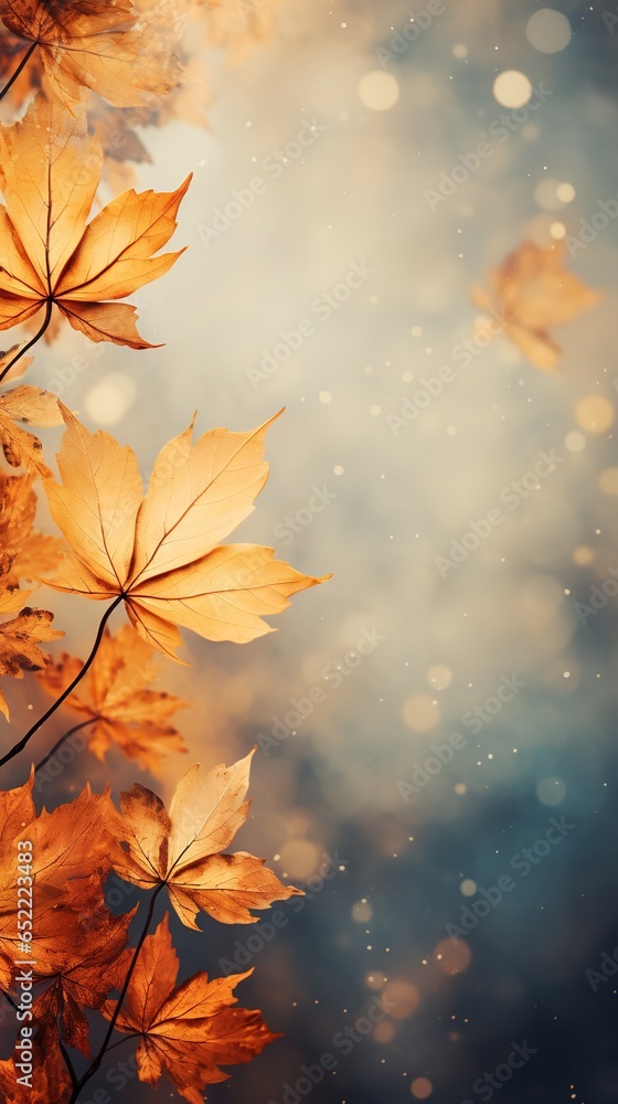 Poster falling autumn background with bokeh effect, abstract design with copy space.