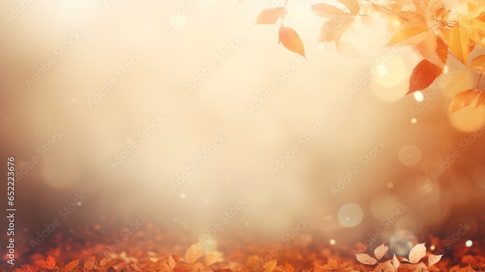 Poster falling autumn background with bokeh effect, abstract design with copy space.