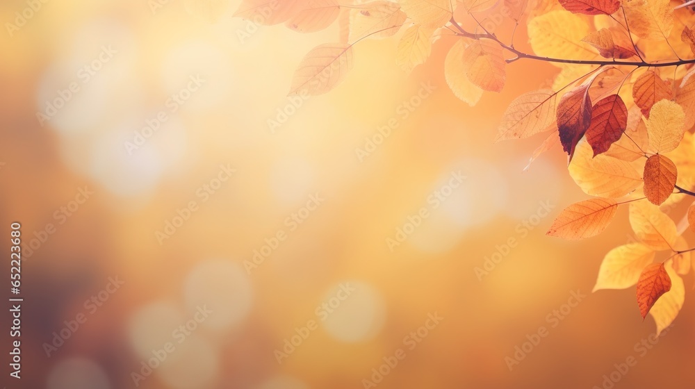 Poster falling autumn background with bokeh effect, abstract design with copy space.