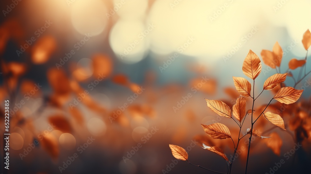Poster falling autumn background with bokeh effect, abstract design with copy space.