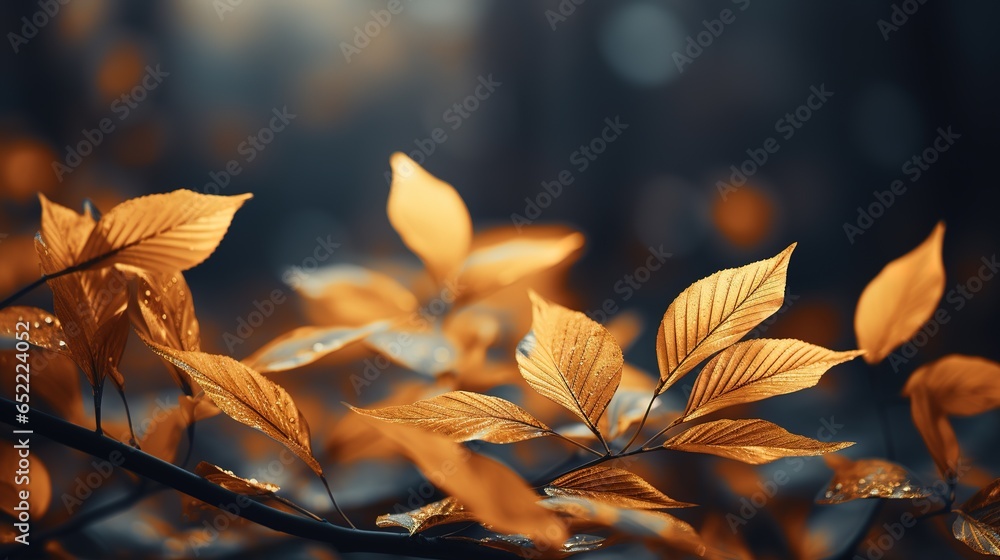 Poster falling autumn background with bokeh effect, abstract design with copy space.