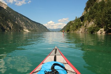 first person perspective kayak on a lake in Austria