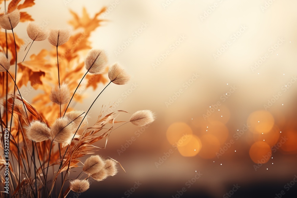 Poster falling autumn background with bokeh effect, abstract design with copy space.
