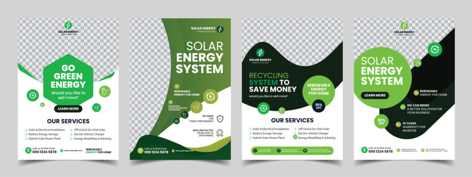 green energy solar panel flyer template with business poster brochure cover page design 