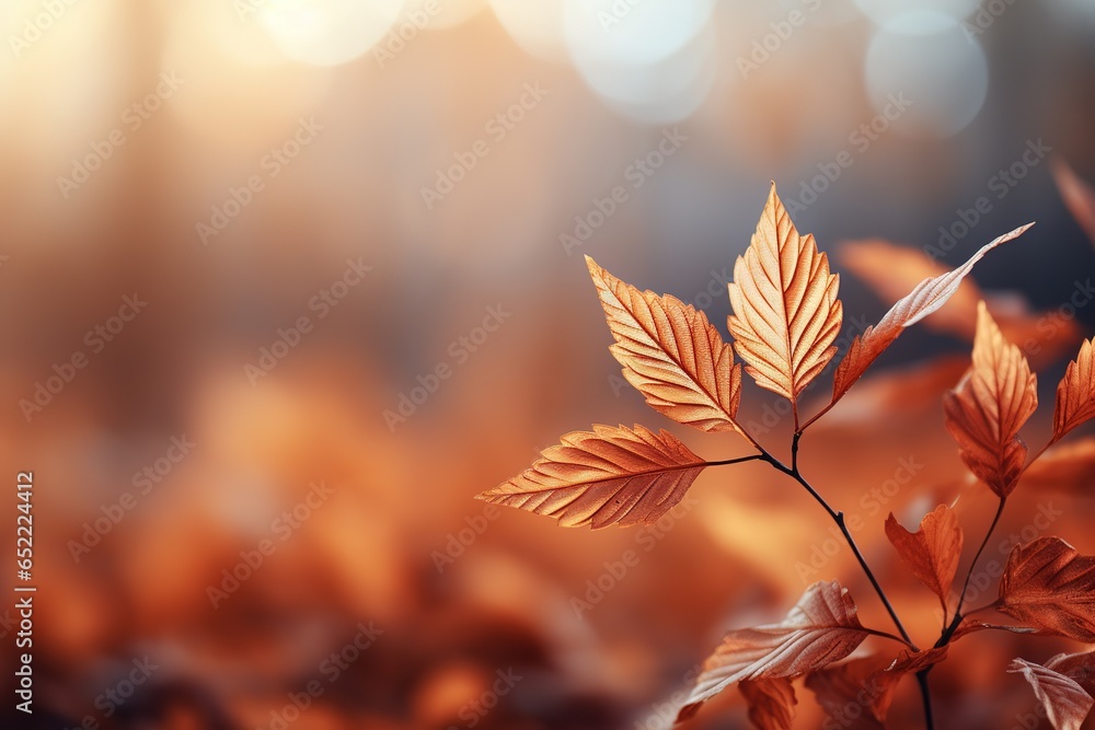 Poster falling autumn background with bokeh effect, abstract design with copy space.