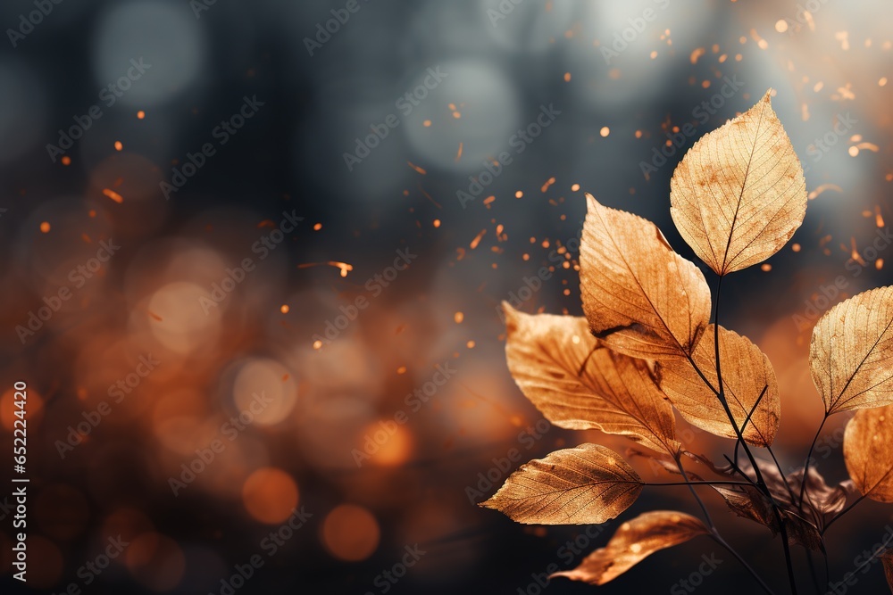 Poster falling autumn background with bokeh effect, abstract design with copy space.