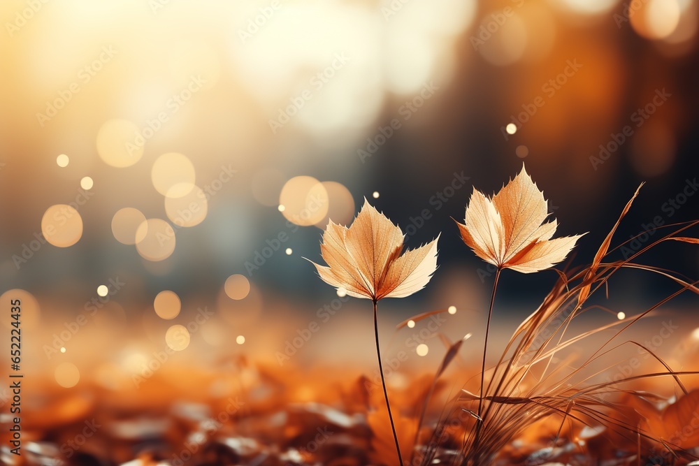 Poster falling autumn background with bokeh effect, abstract design with copy space.