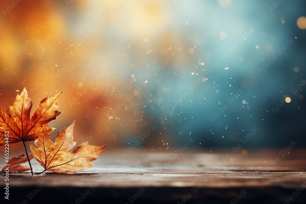 Poster falling autumn background with bokeh effect, abstract design with copy space.
