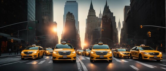 New York taxis on street. Highly detailed and realistic design