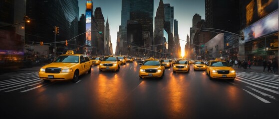 New York taxis on street. Highly detailed and realistic design