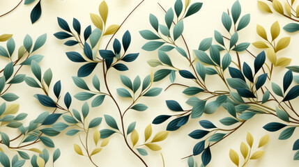 Fototapeta premium Hand-Drawn Green Plant Patterns: Simple and Clean Botanical Wallpaper Design