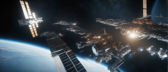 Space Station with Planet earth in space. Extremely detailed and realistic concept design illustration