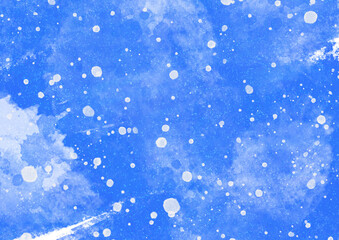 雪が降る冷たそうな水彩風の青色の背景素材 - obrazy, fototapety, plakaty