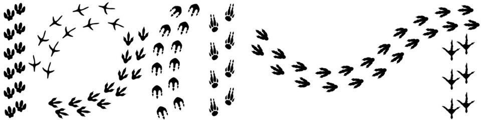 Dinosaur footprints icon vector set. Dinosaur tracks illustration sign collection. Animals footprints symbol. Animals tracks logo. © Denys