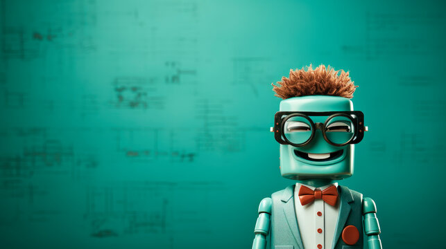 Robot teacher on the chalkboard  background