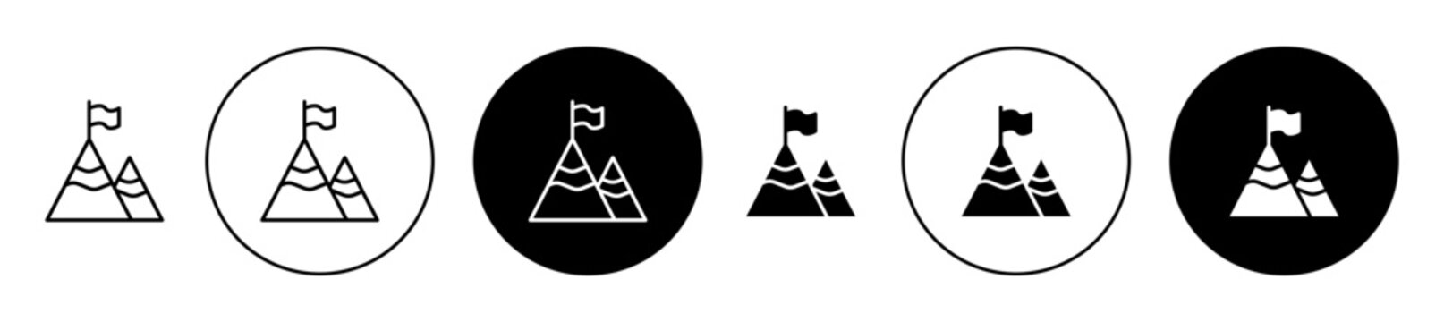 Flag on mountain top icon vector icon set in black color. Suitable for apps and website UI designs