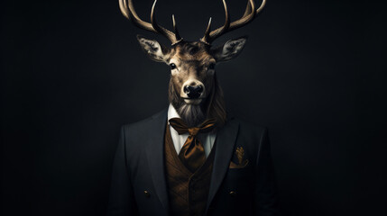 Horned sir deer wearing formal suit - obrazy, fototapety, plakaty