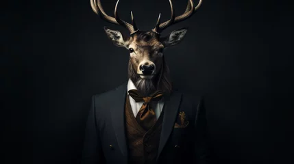 Papier Peint photo autocollant Cerf Horned sir deer wearing formal suit