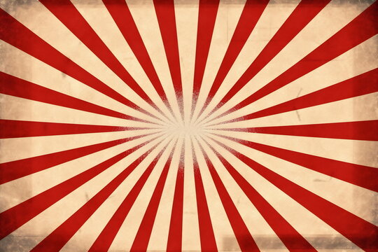 Sunlight retro background. Magic Sun beam ray pattern background. Old paper starburst. Circus style. Pale red, beige color burst background