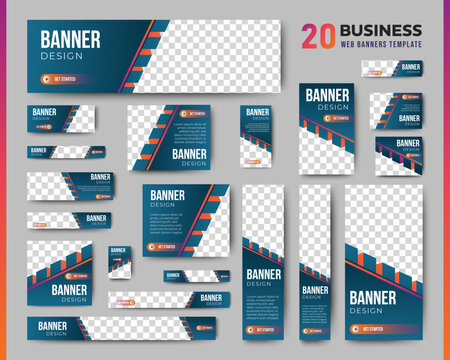 Web advertising banner template design. Modern web layout set with standard size. vector	