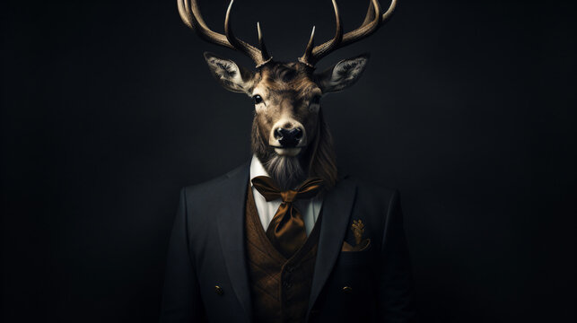 Horned sir deer wearing formal suit