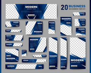 Modern banner design web template Set, Horizontal header web banner. blue cover header background for website design, Social Media Cover ads banner, flyer, invitation card