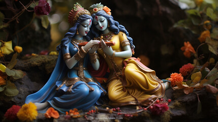 Image of a statue of lord Krishna and radha