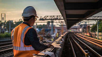 Inspector Engineer checking railway construction