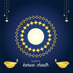 Free vector happy karwa Chauth with decorated puja thali of greeting card background
