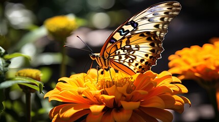 A graceful butterfly perches gently on the petals of a flower