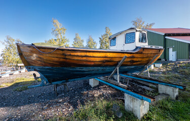 Old fishing boat in Norway. Old cutter.
