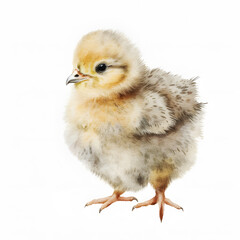 Obraz premium Cute yellow fluffy chicken on a white background