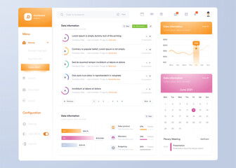 Infographic dashboard. UI design with graphs, charts and diagrams. Web interface template for business presentation.