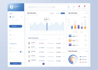 Infographic dashboard. UI design with graphs, charts and diagrams. Web interface template for business presentation.