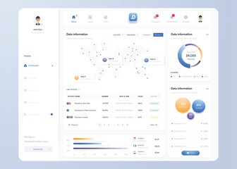 Infographic dashboard. UI design with graphs, charts and diagrams. Web interface template for business presentation.