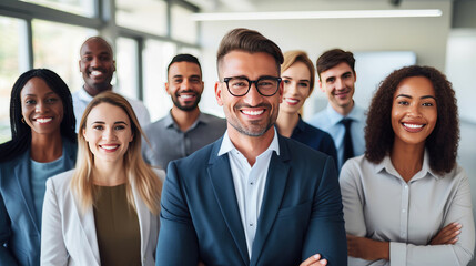 Smiling team of business people in the office