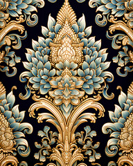Thai pattern navy blue and gold color - obrazy, fototapety, plakaty