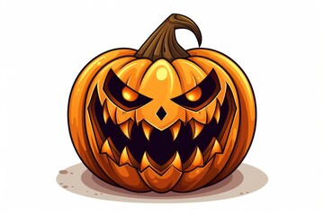 Spooky Halloween pumpkin, head jack lantern with evil face on white background. Halloween illustration.