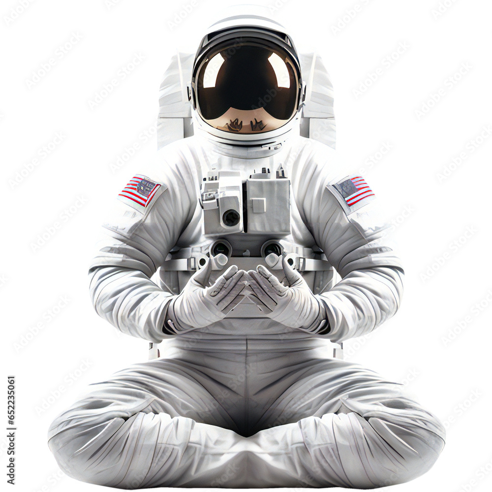 Canvas Prints an astronaut in a spacesuit meditating, isolated on transparent