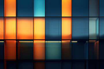 Modern steel and glass building exterior with warm lighting design